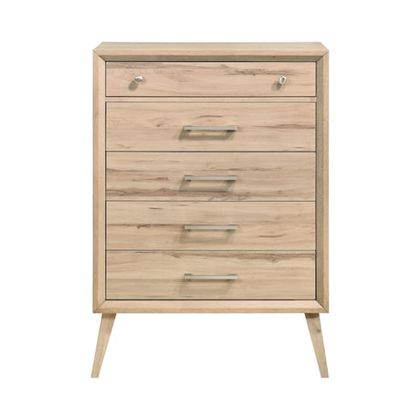 Wooden dresser with four drawers on a white background
