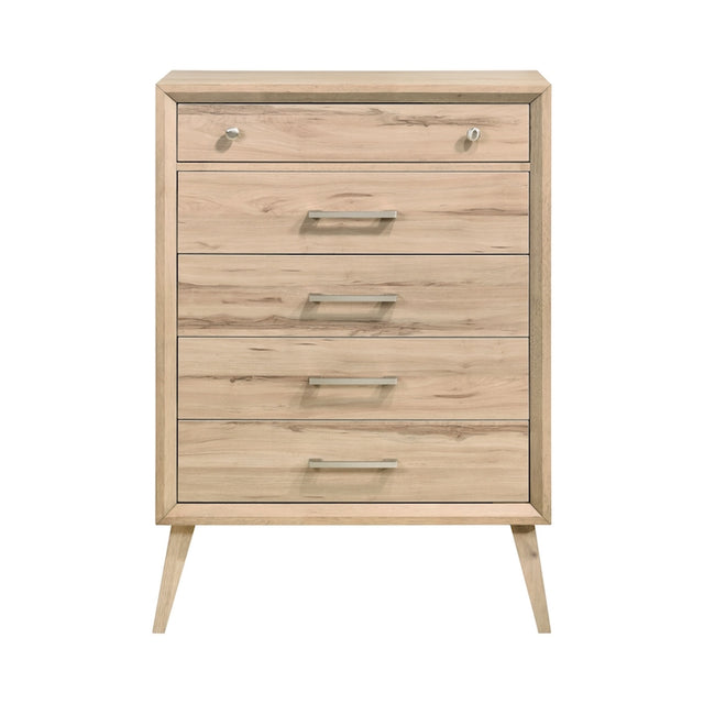 Wooden dresser with four drawers on a white background