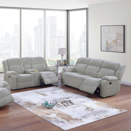 Motion Sofa Loveseat w Console Ash Color Fur Like Corduroy 2pc Reclining Sofa Set Living Room