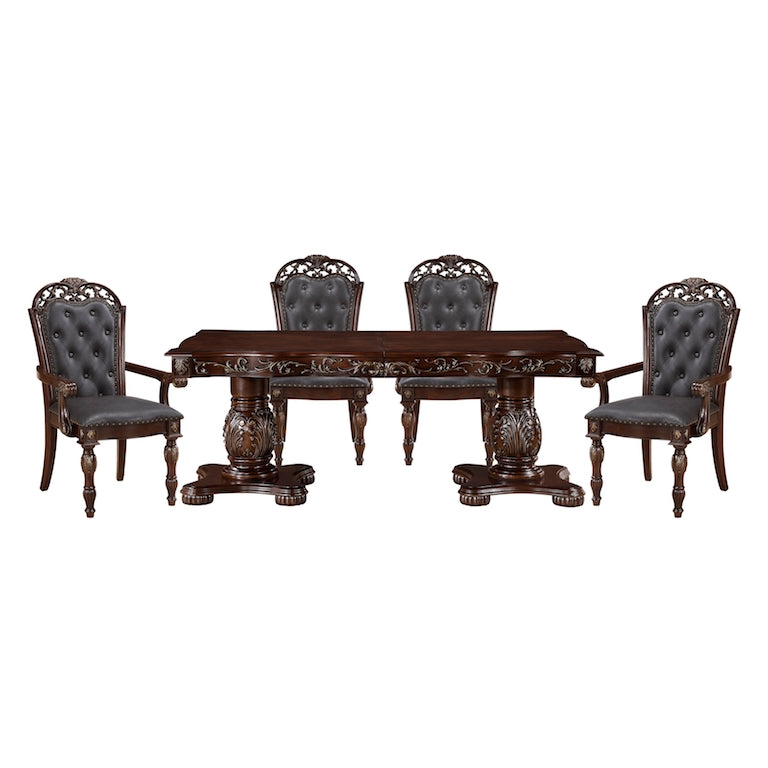 Homelegance Adelina 7 Piece Traditional Double Pedestal Dining Room Set – Cherry & Gold Finish - Home Elegance USA