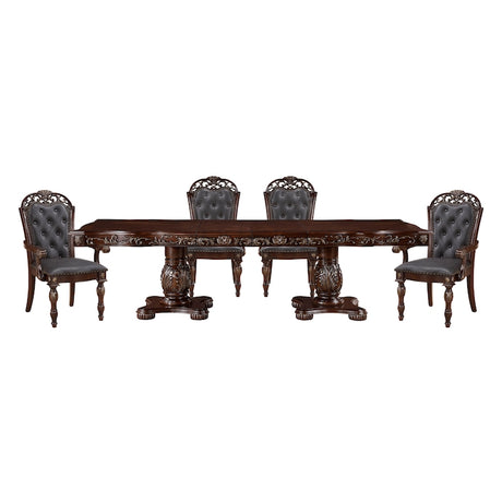 Homelegance Adelina 7 Piece Traditional Double Pedestal Dining Room Set – Cherry & Gold Finish - Home Elegance USA