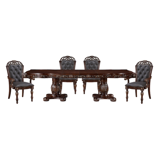 Homelegance Adelina 7 Piece Traditional Double Pedestal Dining Room Set – Cherry & Gold Finish - Home Elegance USA