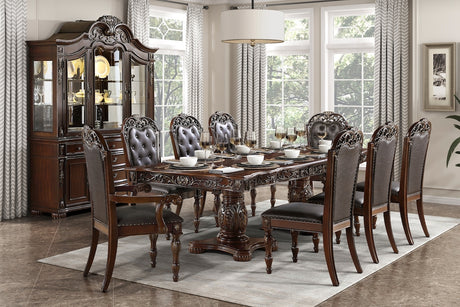 Homelegance Adelina 7 Piece Traditional Double Pedestal Dining Room Set – Cherry & Gold Finish - Home Elegance USA