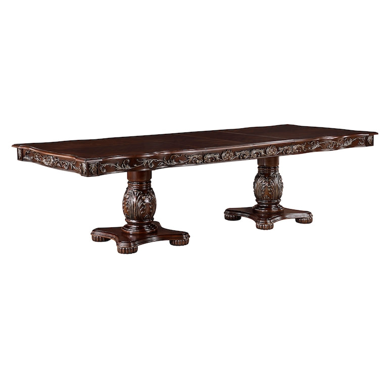 Homelegance Adelina 7 Piece Traditional Double Pedestal Dining Room Set – Cherry & Gold Finish - Home Elegance USA