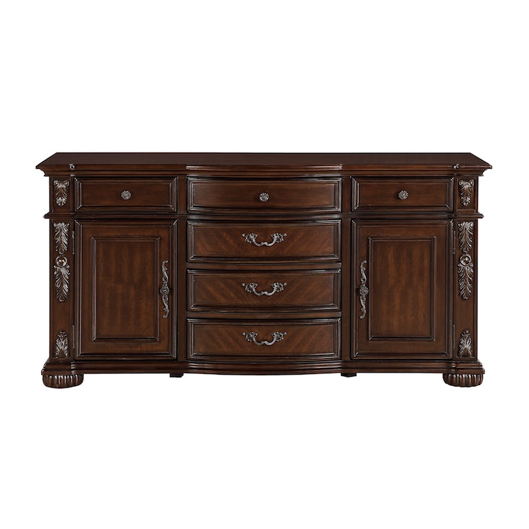 Homelegance Adelina 7 Piece Traditional Double Pedestal Dining Room Set – Cherry & Gold Finish - Home Elegance USA