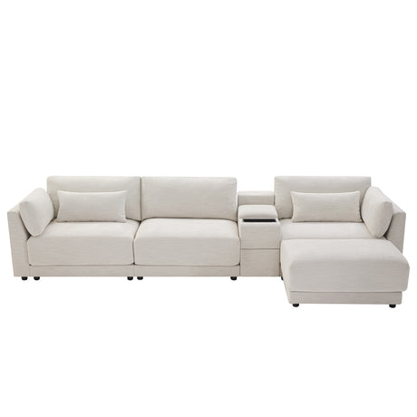 124'' L-Shaped Sectional Sofa with Multi-Functional Storage Console, Wired&Wireless Charger, Movable Ottoman, Wider&Thicker Cushion, Free Combination for Living Room&Apartment, Chenille - sold by Home Elegance USA