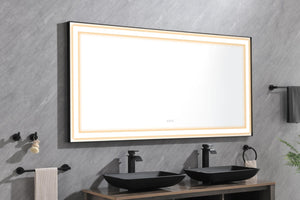 72 in. W x 36 in. H Black Framed LED Single Bathroom Vanity Mirror in Polished Crystal Bathroom Vanity LED Mirror with 3 Color Lights Mirror for Bathroom Wall Smart Lighted Vanity Mirror - W1272122068 - image - 17