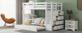 Twin Over Twin Bunk Bed with Trundle and Staircase,White(OLD SKU:LT000068AAK) - Home Elegance USA