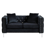 59.4 Inch Wide Black Velvet Sofa with Jeweled buttons,Square Arm ,2 Pillows - W1117S00006 - image - 3