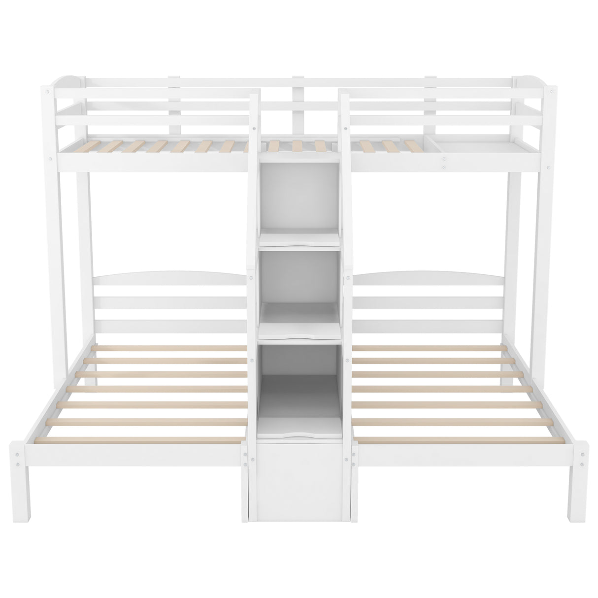 Twin over Twin & Twin Bunk Bed with Built-in Staircase and Storage Drawer,White - sold by Home Elegance USA