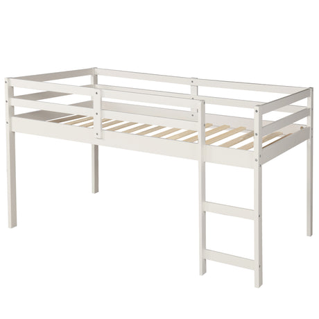 Low Study Twin Loft Bed with Cabinet and Rolling Portable Desk - White (OLD SKU :LP000113AAK) Home Elegance USA