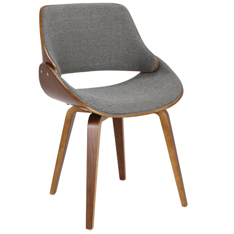 Folia Fabrizzi Mid-Century Modern Dining Set in Walnut Wood and Grey Fabric by LumiSource - 7 Piece - sold by Home Elegance USA