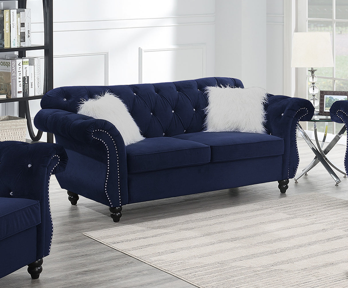 Formal Luxury Look 1pc Indigo Velvet Loveseat w Pillows Living Room Furniture 2-Seat Couch
