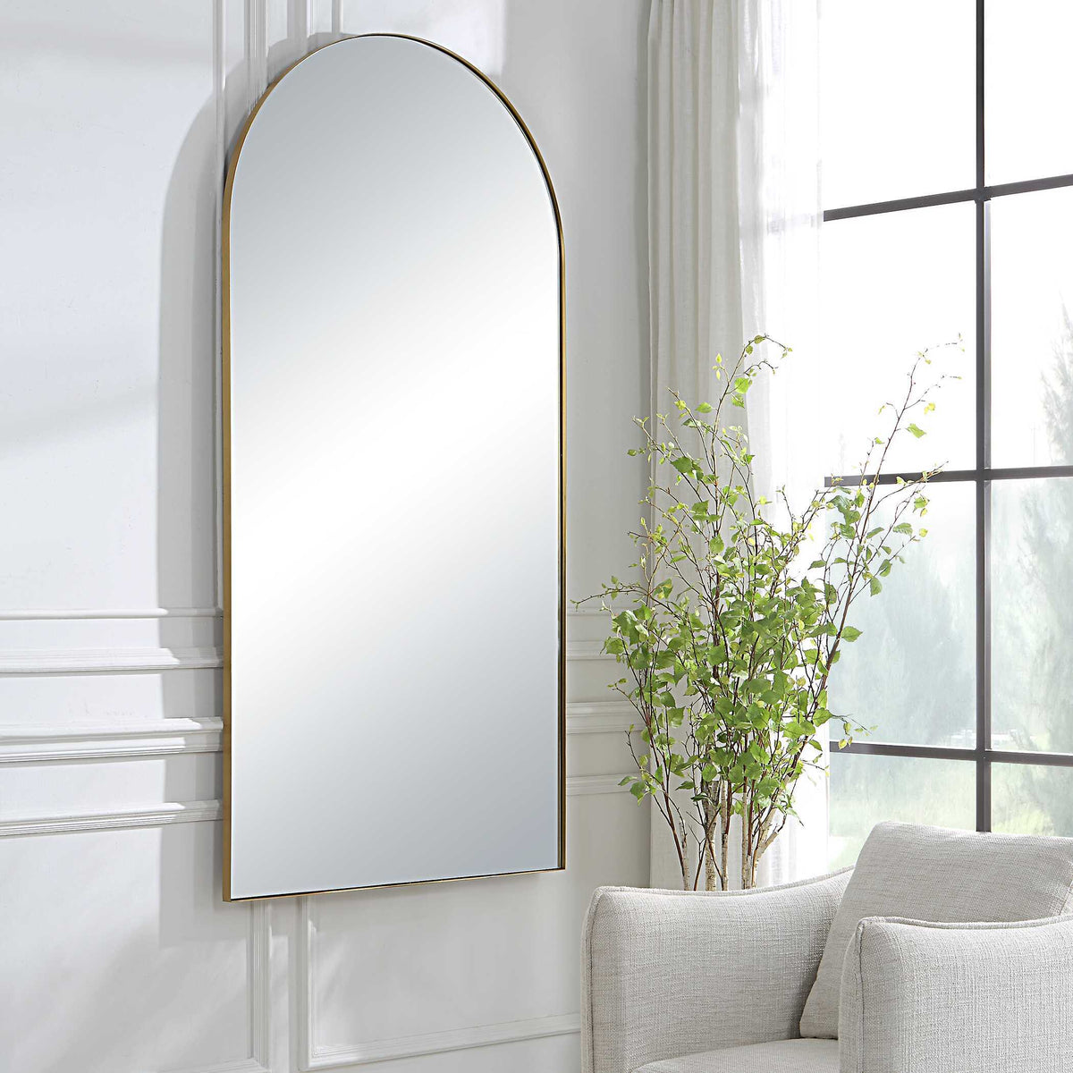 Crosley Arch Mirror Antique Brass - Yellow by Uttermost - View 3