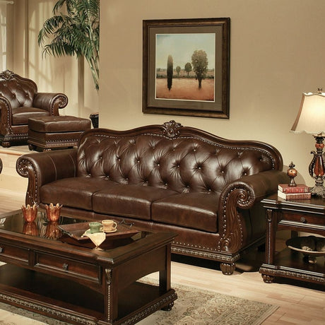 Anondale Sofa 15030 Espresso Top Grain Leather Match & Cherry Finish | Acme | Home Elegance USA