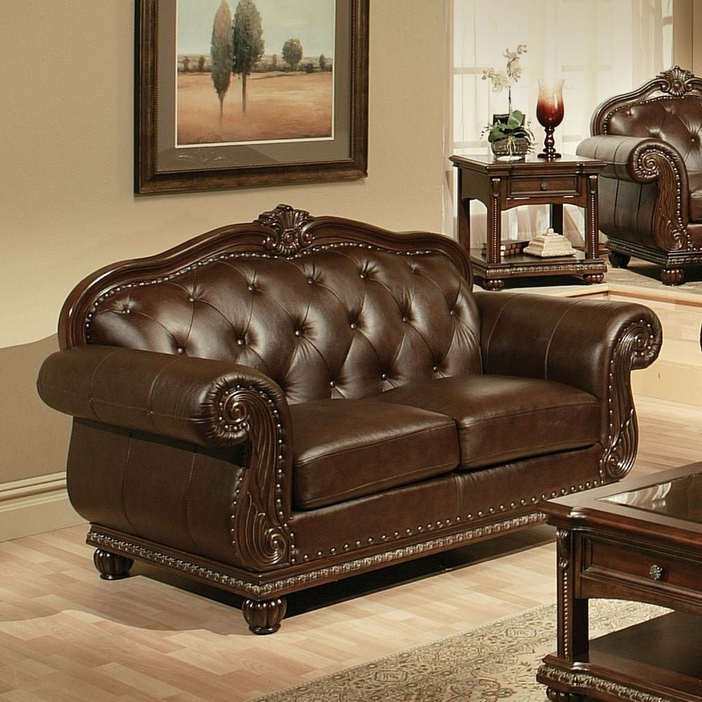 Anondale Loveseat 15031 Espresso Top Grain Leather Match & Cherry Finish | Acme | Home Elegance USA