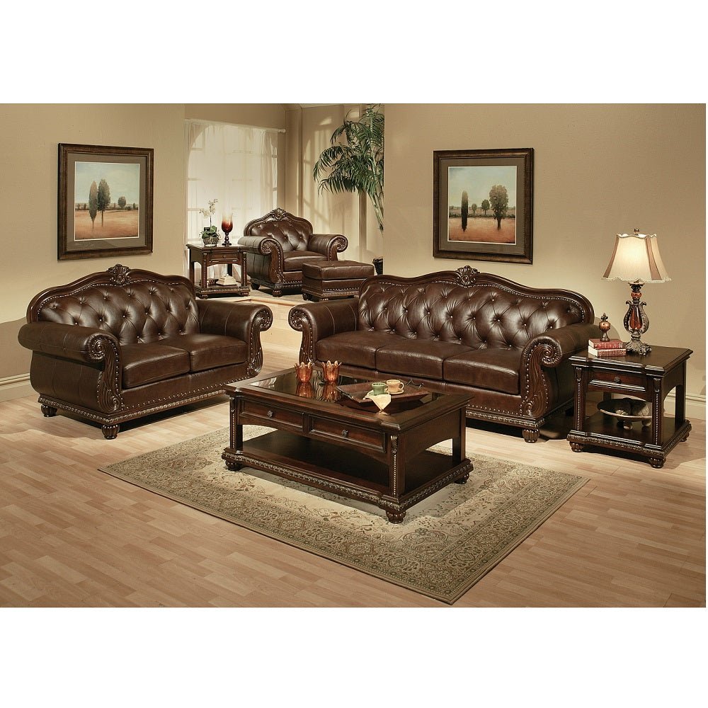 Anondale Loveseat 15031 Espresso Top Grain Leather Match & Cherry Finish | Acme | Home Elegance USA