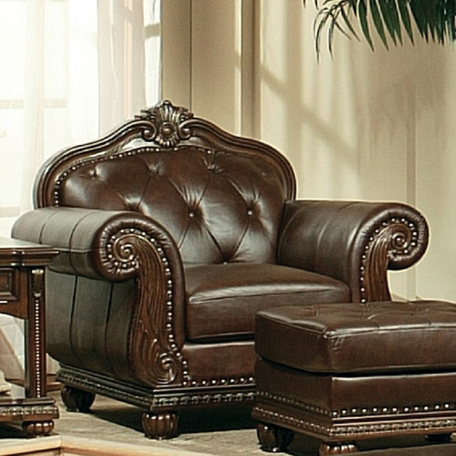 Acme - Anondale Chair 15032 Espresso Top Grain Leather Match & Cherry Finish