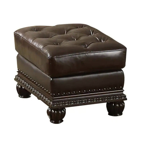 Anondale Ottoman 15034 Espresso Top Grain Leather Match & Cherry Finish | Acme - 15034 - Home Elegance USA - 2