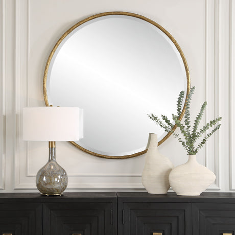 Sutton Aged Gold Round Mirror by Uttermost - View 2
