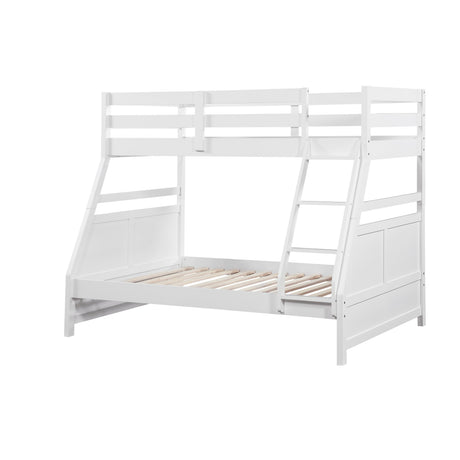 Bunk Bed Twin Over Full White Finish Sturdy Wood Frame Guard Rails Youth Bedroom Furniture 1pc - sold by Home Elegance USA