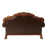 Acme - Dresden Loveseat W/2 Pillows 15161 Brown Synthetic Leather & Chenille, Cherry Oak Finish