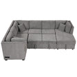 U-shaped Sectional Sofa Pull out Sofa Bed with USB Ports, Power Sockets, Storage Chaise, Light Gray Chenille, 108.6' - sold by Home Elegance USA