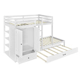 Twin-over-twin Bunk Bed with Wardrobe, Drawers and Shelves, White - Home Elegance USA