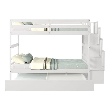 Bunk Beds Twin over Twin Stairway Storage function White color | Home Elegance USA