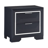 Black nightstand with two drawers on a white background