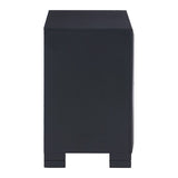 Black rectangular side table on a white background