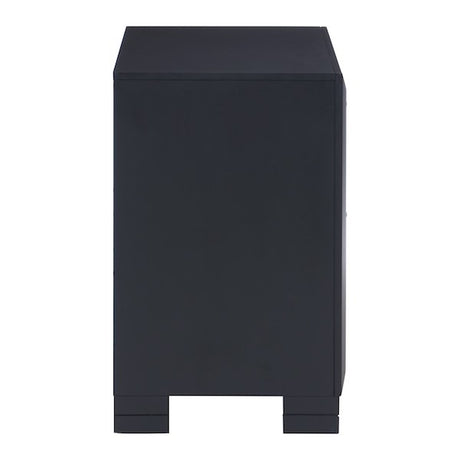 Black rectangular side table on a white background