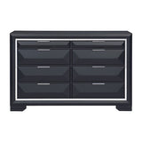 Black dresser with multiple drawers on a white background