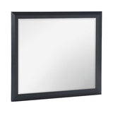 Black-framed mirror on a white background