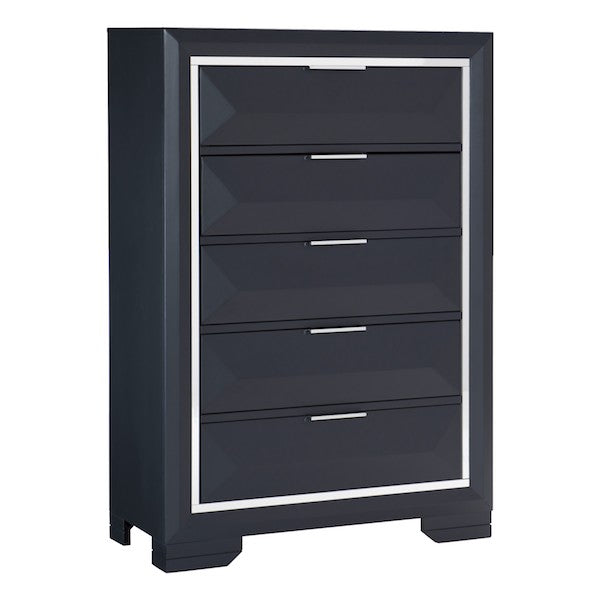 Black dresser with four drawers on a white background