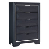 Black dresser with four drawers on a white background