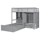 Twin Bunk Bed with Drawers, Wardrobe, Storage Shelves and Hydraulic Bed,Gray - sold by Home Elegance USA