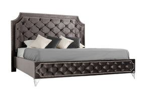 Queen Leilah Transitional Tufted Fabric Bed - View Image 1