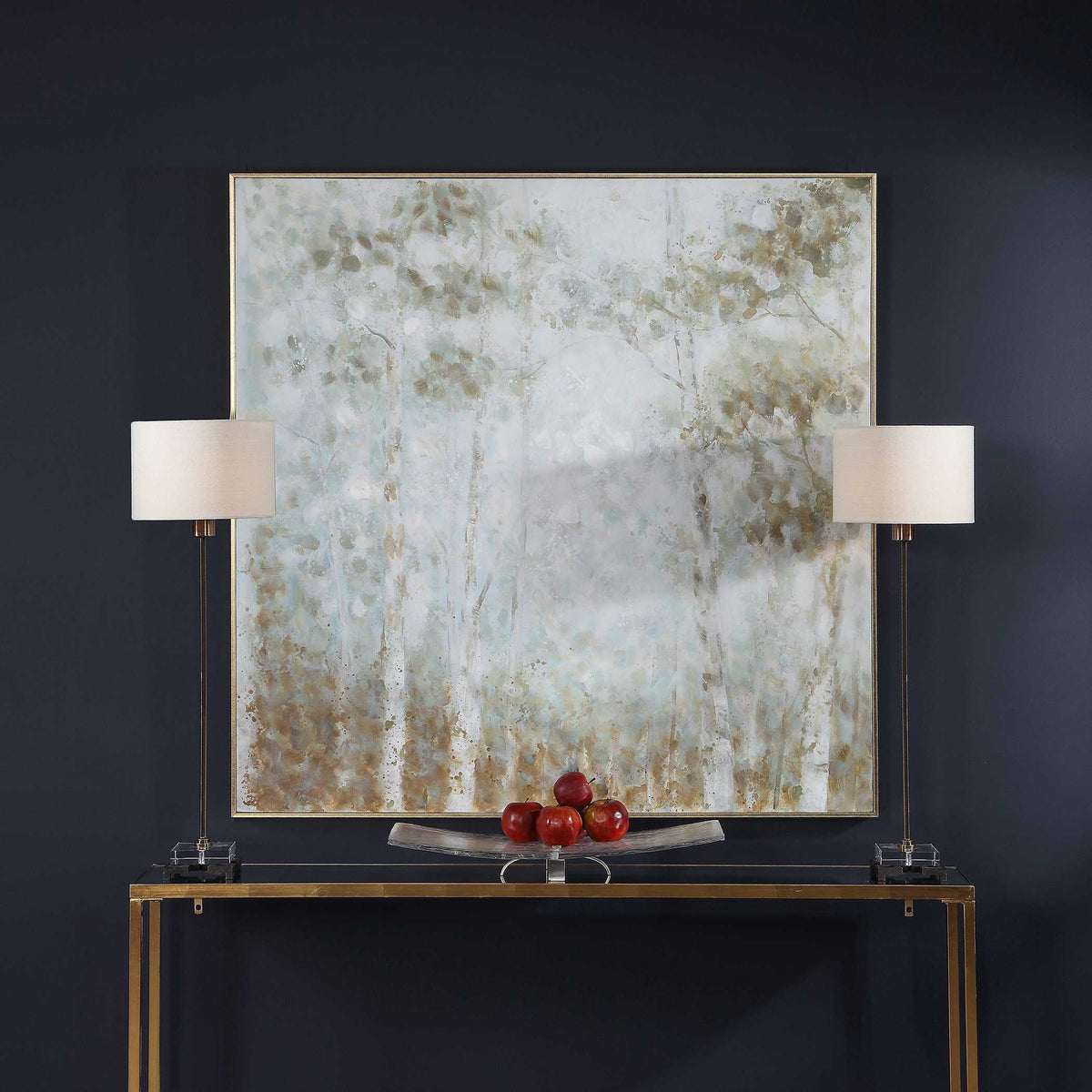 Cotton Woods Hand Painted Canvas - Light Blue / Light Brown by Uttermost - View 2