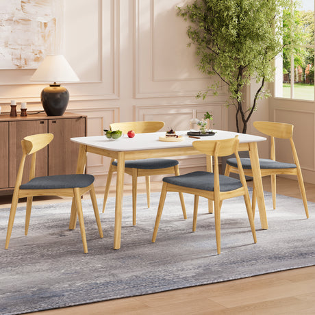 5-Piece Dining Set, 1 Table + 4 Chairs, Rubberwood Frame, Ergonomic Chairs & Faux Wood Table, Natural+Grey+White Oak - sold by Home Elegance USA