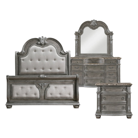 Bennington Gray Sleigh Bed Bedroom Set with Marble Tops – Homelegance - sold by Home Elegance USA