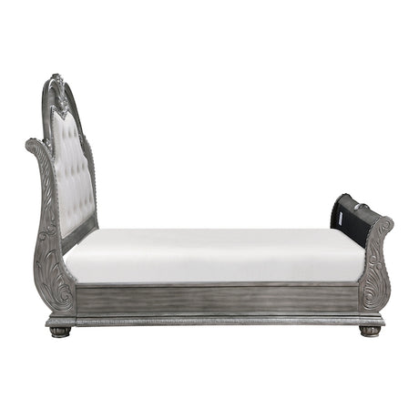 Bennington Gray Sleigh Bed Bedroom Set with Marble Tops – Homelegance - sold by Home Elegance USA