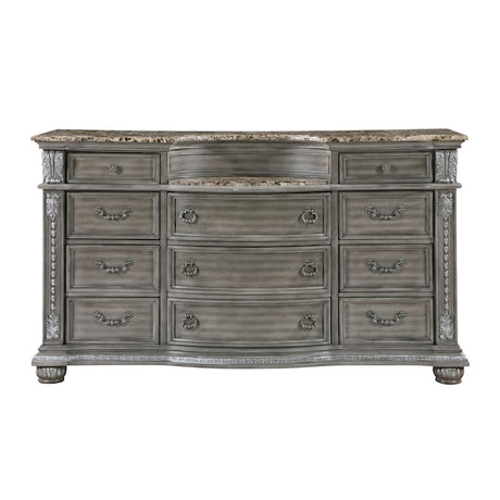 Bennington Gray Sleigh Bed Bedroom Set with Marble Tops – Homelegance - sold by Home Elegance USA