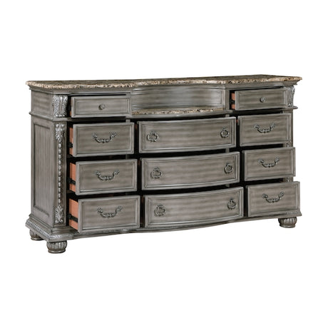 Bennington Gray Sleigh Bed Bedroom Set with Marble Tops – Homelegance - sold by Home Elegance USA