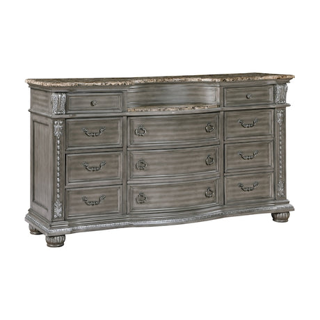 Bennington Gray Sleigh Bed Bedroom Set with Marble Tops – Homelegance - sold by Home Elegance USA