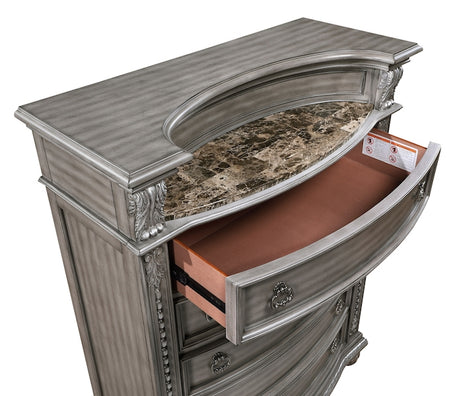 Bennington Gray Sleigh Bed Bedroom Set with Marble Tops – Homelegance - sold by Home Elegance USA