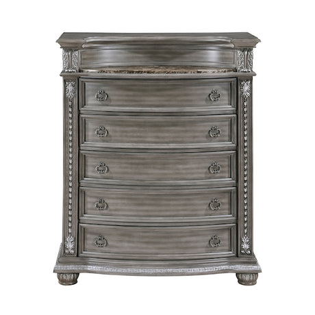Bennington Gray Sleigh Bed Bedroom Set with Marble Tops – Homelegance - sold by Home Elegance USA