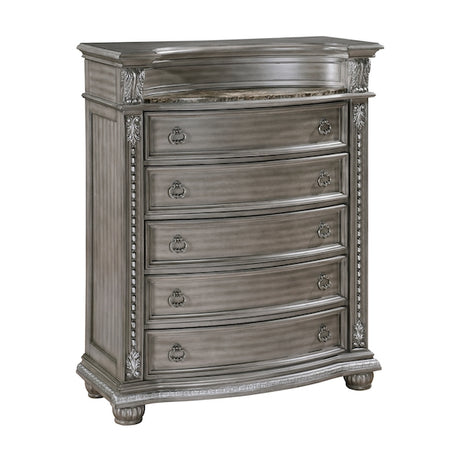 Bennington Gray Sleigh Bed Bedroom Set with Marble Tops – Homelegance - sold by Home Elegance USA