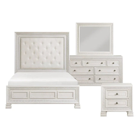 Theodora Pearl White Bedroom Set with Tufted Headboard – Modern Classic 1596 - sold by Home Elegance USA