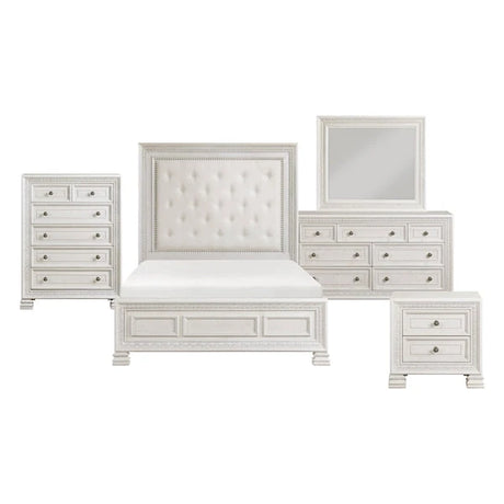 Theodora Pearl White Bedroom Set with Tufted Headboard – Modern Classic 1596 - sold by Home Elegance USA